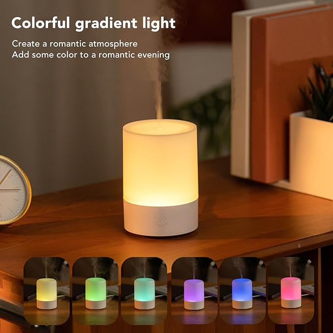 Portable Mini Humidifiers, Desktop Air Humidifier 120ml Cool Mist Humidifier Quiet USB Humidifiers with Night Light for Home