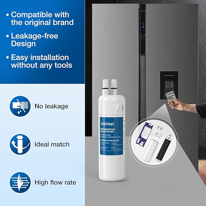 W10295370A Water Filter for Everydrop filter 1 Whirlpool Refrigerator Replacement Compatible with EDR1RXD1, Filter 1, WHR1RXD1, W10295370, KAD1RXD1, P8RFWB2L, P8WB2L, P4RFWB (White, 2 Pack)
