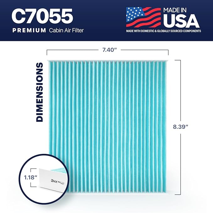 BNX TruFilter Premium HEPA Cabin Air Filter (Model C7055) Compatible With Lexus: RX, GS, GX, IS, LS, ES, Toyota: Tundra, Prius, Camry, 4Runner, Sienna, Highlander,Sequoia,Subaru:Outback, Legacy 2-Pack