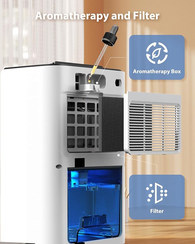 Dehumidifiers for Home, 850 sq.ft 95oz Dehumidifier with Drain Hose Timer Sleep Mode Auto-Off 7 Colors Light, Dehumidifier for Bedroom Bathroom Basements RV White