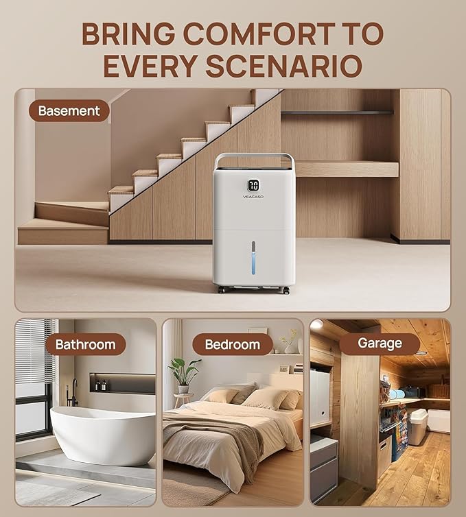 5500 Sq. Ft Dehumidifier for Basement with Drain Hose 80 Pints, VEAGASO Dehumidifiers for Home, Large Room, Bathroom, Bedroom, Three Modes, Intelligent Humidity Control, Dry Clothes, 24HR Timer