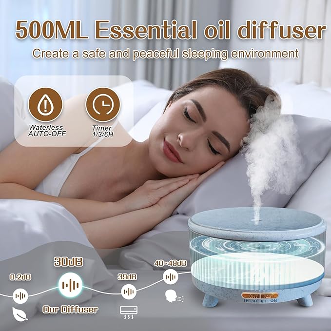 Essential Oil Diffusers for Home 500ml,Aromatherapy Diffusers for Essential Oils Large Room with 7 Colors Lights & 3 Mist Mode Waterless Auto Off,Cool Mist Humidifiers for Decor,Bule