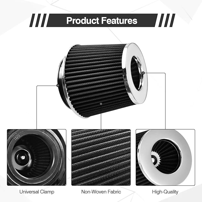 Universal Clamp On Air Intake Filter fits 3 In /3.5 In /4 In Three Different Size, Cone Air Intake Filter(Black)