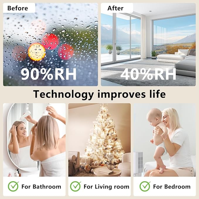 Dehumidifier 1800ML 63OZ Small Dehumidifiers for Home 230 Ft² Safety Dehumidification Adjustable 10 Color Lights 5 Timers 3 Setting Modes Auto Shut Off Protection Low Noise For Bedroom Bathroom