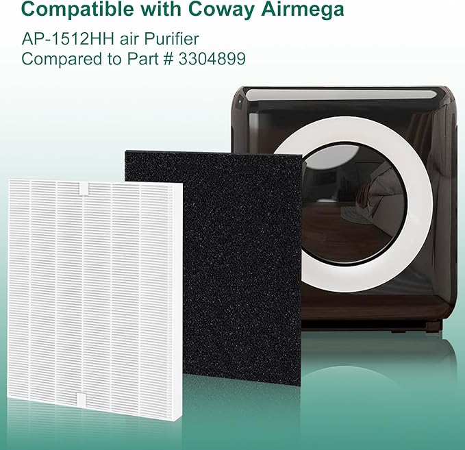 AP-1512HH Replacement Filter Compatible with Coway Airmega AP-1512HH and 200M air Puri-Fier, AP-1512HH-FP, AP-1518R, AP-1519P, 4 Filter, 4 Activated Carbon Filters, Compared to Part #3304899