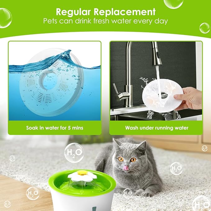 Cat Water Fountain Filters, 6 Pack Triple Action Water Fountain Filters, Replacement Cat Drinking Fountain Filters, Activated Carbon Filter Compatible with 3L Flower Pet Water Dispenser Fountain