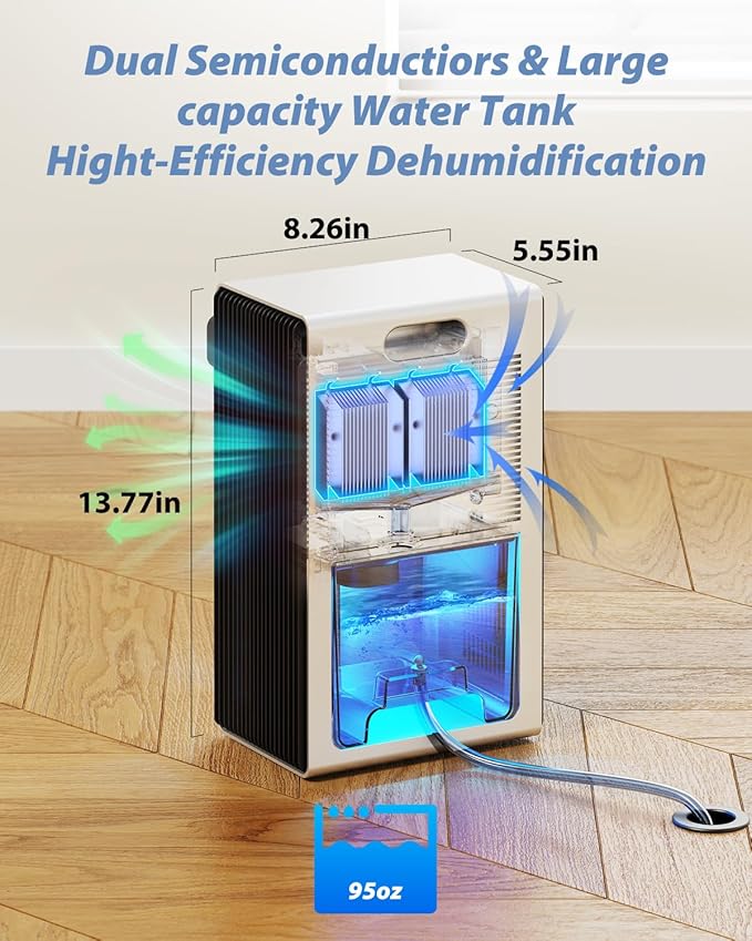 Dehumidifier, 95 OZ Dehumidifiers for Home (800 sq.ft), Quiet Small Dehumidifiers for Bedroom Bathroom Basements Closet RV, Auto Shut Off, Two Working Models and 7 Colors LED(White)