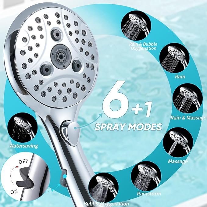 10'' Dual 20 Stage Filtered Shower Head with Handheld, 6 Spray Settings Handheld Shower Head High Pressure Rainfall Filter Combo with 12'' Adjustable Extension Arm, 71'' Shower Hose (Chrome Polished)