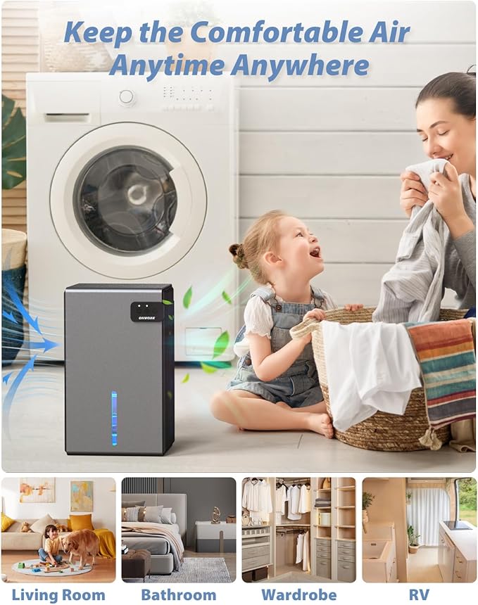 Dehumidifier, 95 OZ Dehumidifiers for Home (800 sq.ft), Quiet Small Dehumidifiers for Bedroom Bathroom Basements Closet RV, Auto Shut Off, Two Working Models and 7 Colors LED(Gery)