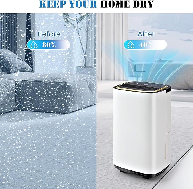 Sweetcrispy 4,500 Sq. Ft. Dehumidifier for Basement, 50 Pints Dehumidifiers for Home with Drain Hose, 1.58 Gallon Water Tank Portable Quiet Moisture Remover, Ideal for Whole House, Bedroom & Bathroom