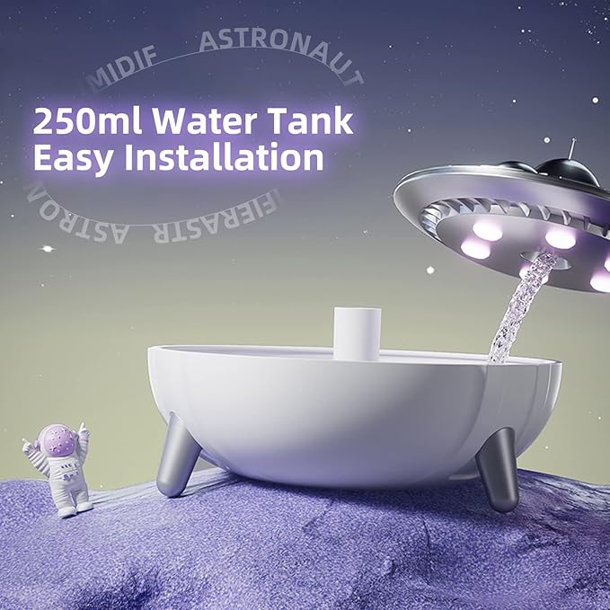 Mini USB Humidifier 250ml with 7 Colors LED Night Light, Small Humidifier for Kids, Plant, Bedroom, Office, Desk, Babies Room, No Battery (White - Spaceman)