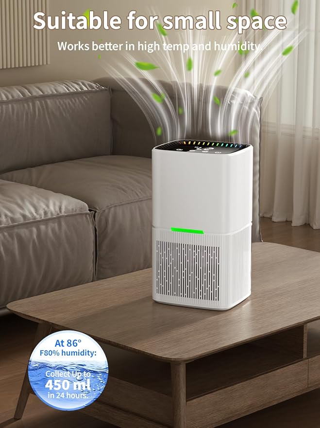 Dehumidifier, 60 OZ Water Tank, Dehumidifiers for Home, 500 sq. ft. Dehumidifier for Basement Bathroom Bedroom with Auto Shut Off, 7 Colors LED Light, Quiet Dehumidifiers with Sleep Mode