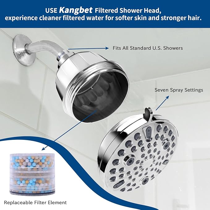 Filtered Shower Head | Shower Head for Hard Water | High Pressure Shower Filter Head for Healthier Hair Skin Reduce Hair Shedding- Chrome