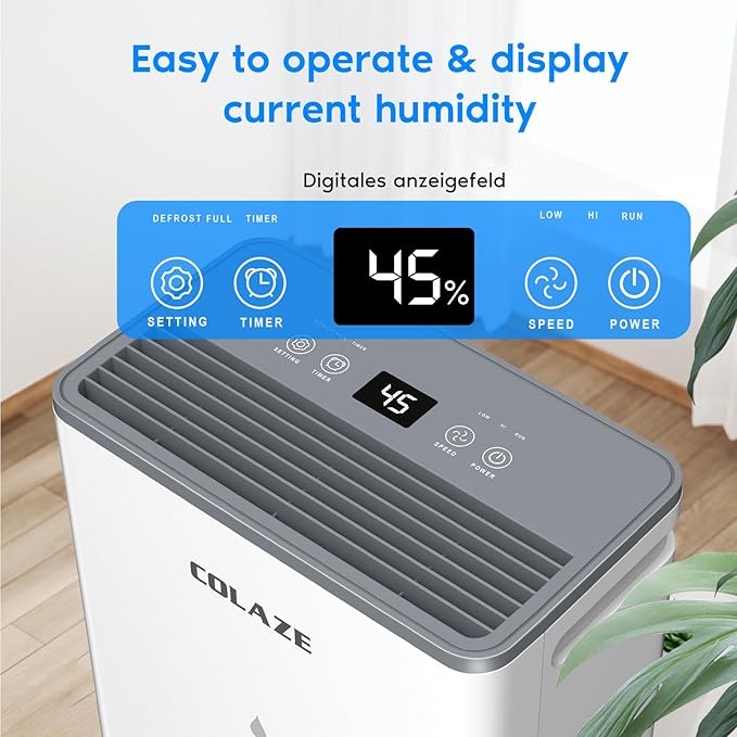 COLAZE 50 Pint Dehumidifier, Dehumidifier for Basement with Drain Hose, Dehumidifiers for Home up to 4,500 Sq. Ft, Ideal for Bedroom, Bathroom & Large Rooms, Smart Control, 24H-Timer & Auto Defrost