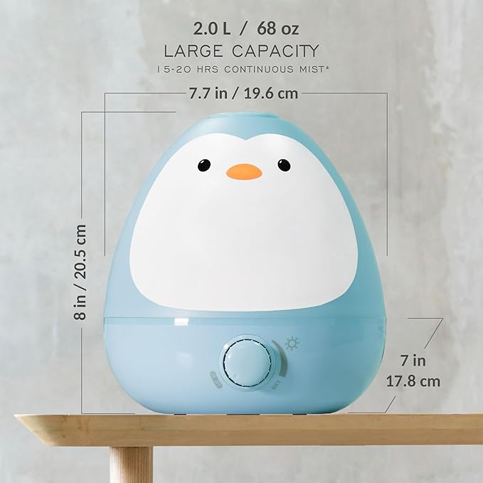 Earnest Living Baby 3-in-1 Cool Mist Humidifier with Essential Oil Diffuser + Nightlight, BPA Free Humidifier for Kids Bedroom, Nursery + Large Rooms, Whisper-Quiet, Auto Shut Off