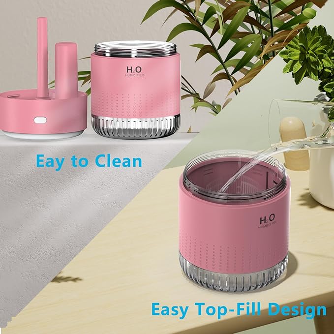 Colorful Mini Humidifier, USB Rechargeable Humidifier, 4 Modes Super Quiet, Humidifiers For Bedroom,Suitable For Travel Office Family-Rose Pink