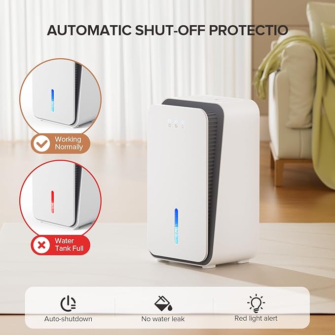 Dehumidifier for Home, 1000 sq.ft Dehumidifier with Auto Shut Off, 7-Color LED Light Built-in Aromatherapy Diffuser, Ultra-Quiet Dehumidifiers for Bedroom, Bathroom, Basement (Pale White)