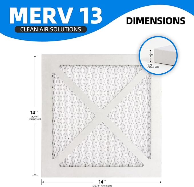 (4 Pack) 14x14x1 Furnace Air Filters, MPR 1900 & FPR 10, MERV 13 Pleated Air Filter (Actual Size: 13.75x13.75x0.75 inch)