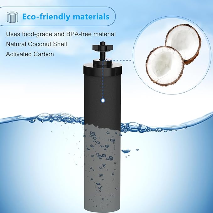 Black Filter 4 Pack by NSF/ANSI 42 Certified, Replacement for BB9-2® Purification Elements Filters, Compatible with Berkey Gravity Filtration System, Replacement for Berkey Black Filters