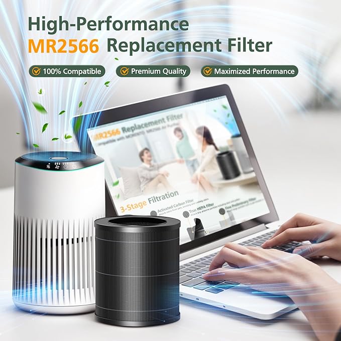 4 Pack MR2566 Filter Compatible with MORENTO MR2566 Air Purifier, 3-in-1 HEPA Activated Carbon Pre-Filter, Basic Version