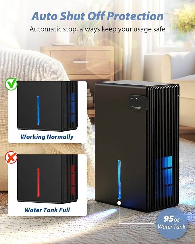 Dehumidifier, 95 OZ Dehumidifiers for Home (800 sq.ft), Quiet Small Dehumidifiers for Bedroom Bathroom Basements Closet RV, Auto Shut Off, Two Working Models and 7 Colors LED(Black)