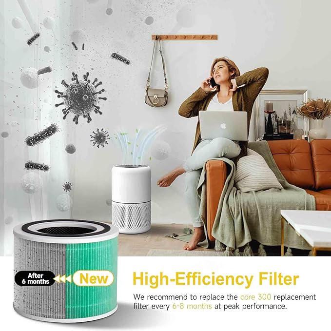 Core 300 Air Purifier Replacement HEPA Filter (Toxin Absorber)for LEVOIT Core 300-P/300S, H13 True HEPA + Activated Carbon, 99.97% Dust Pollen Pet Dander Smoke, 2 Pack (green)