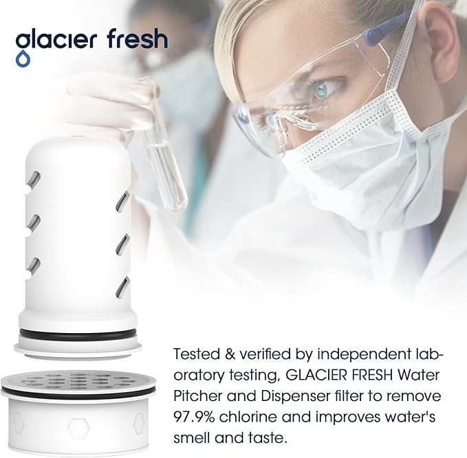 GLACIER FRESH Water Pitcher Filter Replacement for LS Home Dispenser and Pitcher Systems, Reduces Chlorine Taste and Odor, 2 Membrane Micro and 4 Activated Carbon + Ion Exchange