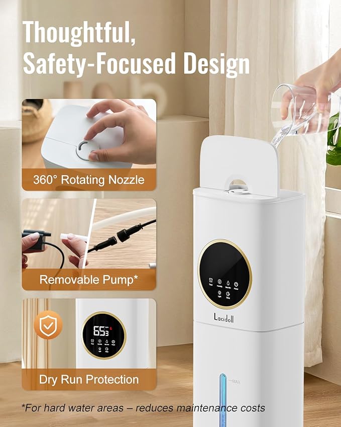 Humidifiers for Bedroom, 2.1Gal/8L Humidifier large room with Essential Oil Diffuser, Night Light, Top Fill Whole House Cool Mist Humidifiers for Plants Baby Kids Adults Greenhouse(White)