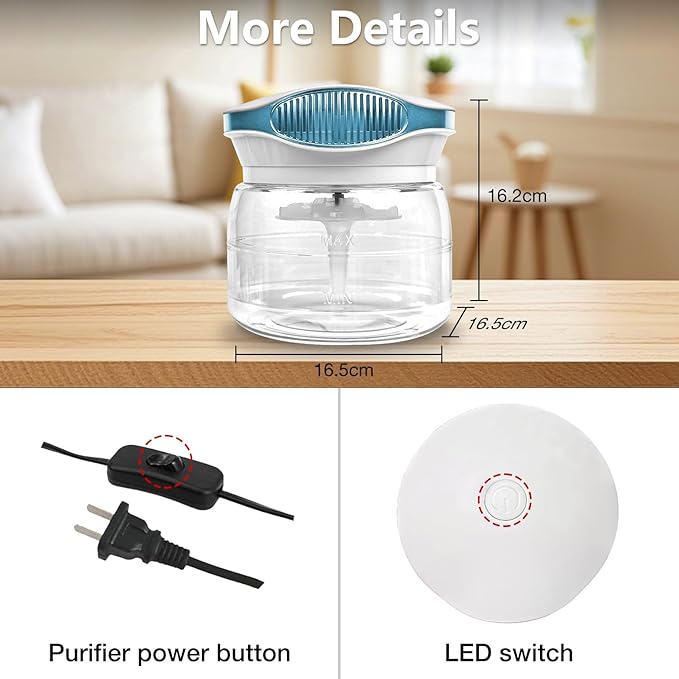 Water Air Purifiers for Home, Air Washer Aroma Diffuser, Air Filter Washer Humidifier, Essential Oils Aroma Fresher With LED Night light for Office, Bedroom,Small Air Cleaner For Smoke and Pets