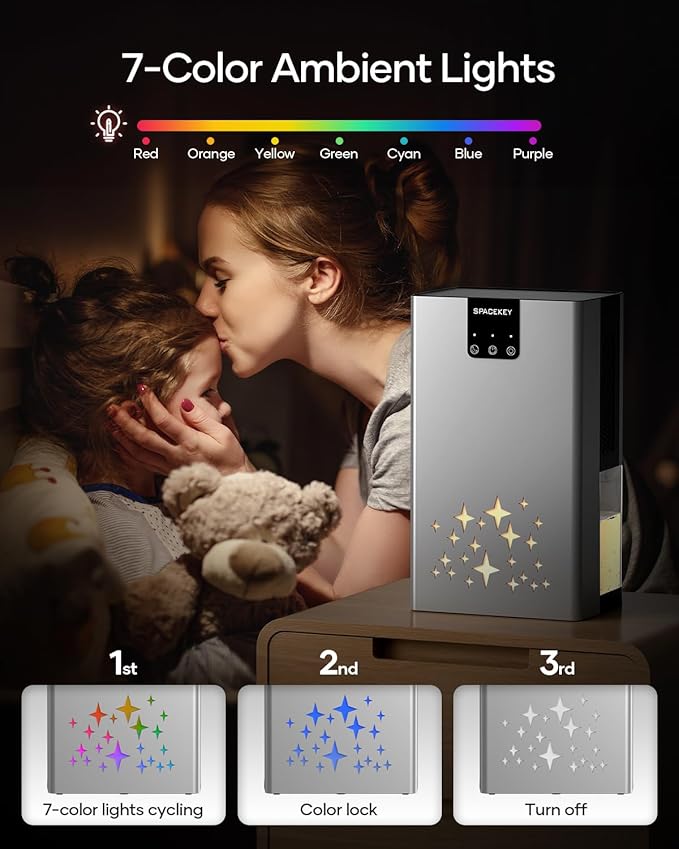 Dehumidifier, 95 OZ Water Tank Dehumidifiers for Home, 1000 sq. ft. Dehumidifier for Basement Bathroom Bedroom with Auto Shut Off, 7 Colors LED Light, Quiet Dehumidifiers with Sleep Mode, Sliver Black