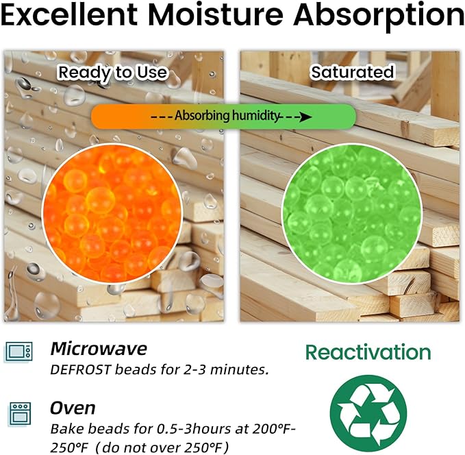 8 LBS Indicating Silica Gel Beads (Orange to Green), Reusable Dessicant Dehumidifiers Desiccant Moisture Absorber