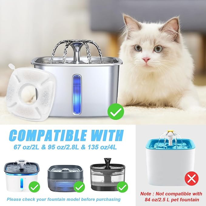 28 Pack Pet Water Fountain Filters, 14 Pcs Replacement Cat Filters & 14 Pcs Pre-Filter Sponges for 95oz/2.8L 135oz/4L 67oz/2L Automatic Pet Cats Dog Water Fountain Dispenser