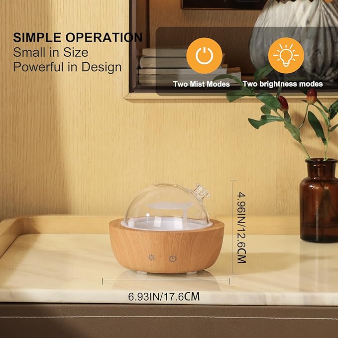 Glass Essential Oil Diffusers for Home, Wood Grain Base Humidifier, Decorative Bedroom Aromatherapy Scent Air Diffuser Ultrasonic Aroma Defusers 200ml(with 3Pcs Essential Oils)