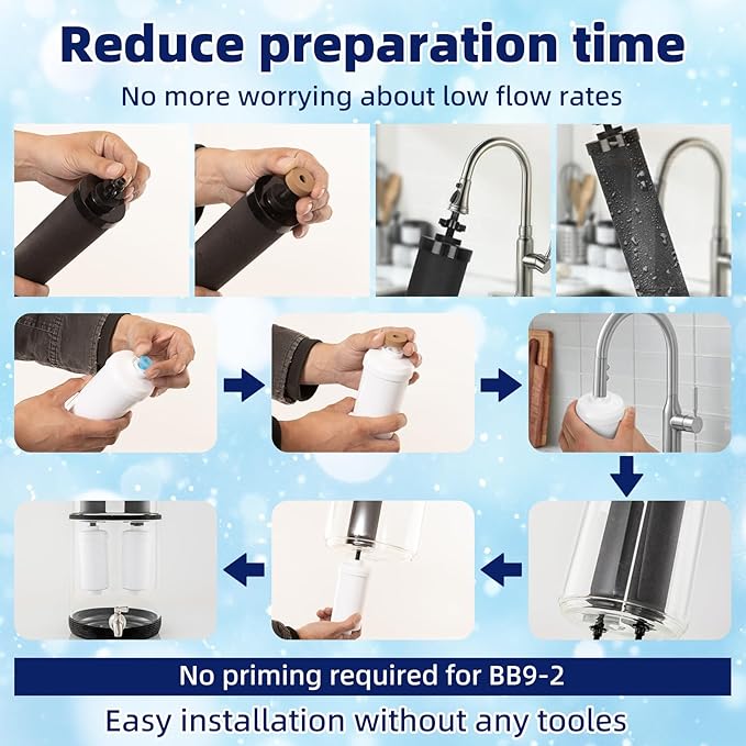 Gravity-Fed Water Filter System, Glass water filter, Glass Countertop Water Filtration Dispenser, with Wooden Stand and 2 Filters, 2.25 Gallon,for Home and Office