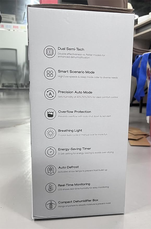 Dehumidifier for Home, Dehumidifiers for Bathroom, Bedroom, Living room, Closet with 68 OZ Water Tank, Moisture Absorbers, Auto Shut Off, Auto Humidity Control, 7 Colors LED Light, White