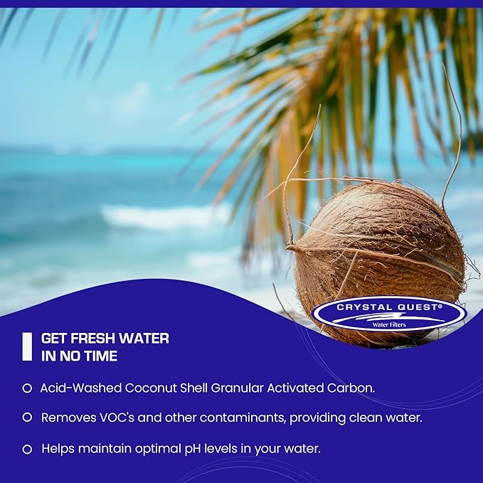 Crystal Quest 5-Micron Carbon Block Filter Cartridge - 4-5/8” x 20” - Coconut-Based Activated Carbon - Reduces Sediment and VOC’s - Sustainable Filtration