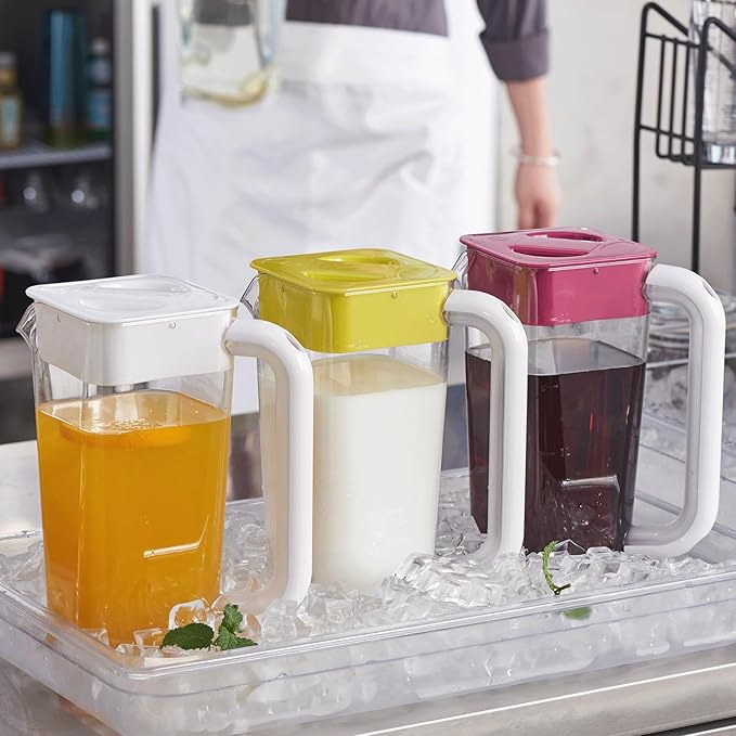 CURTA Plastic Pitcher with Lid, 2L Heavy-Duty Shatterproof Clear Water Pitcher with Handle for Lemonade, Coffee, Milk, Juice,cafeteria, 2 Pack