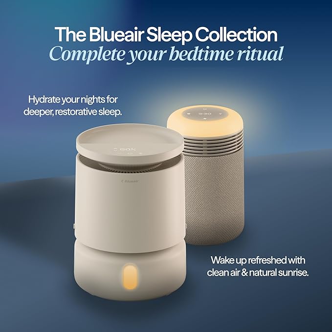 BLUEAIR Purifier for Bedroom - Mini Restful - Sunrise Clock with HEPASilent Filtration and Wake Up Light - Cleans Air and Supports Circadian Rhythm - USB-C and App Connectivity, Beige