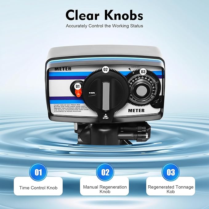 Whole House Water Softener Valve, 5600SM Flow Type Digital Control Valve for Water Softeners, 110V Automatic Operating Digital Timer Filter Control Head Valve Water Filter Softeners Resin