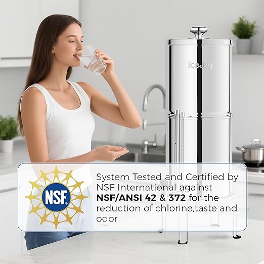 8-Stage Gravity Water Filtration System 3.0 Gallon-304 Stainless Steel Countertop System with 4 Filters and StandReduce 99.9% Chlorine, NSF/ANS 42 Certifcation
