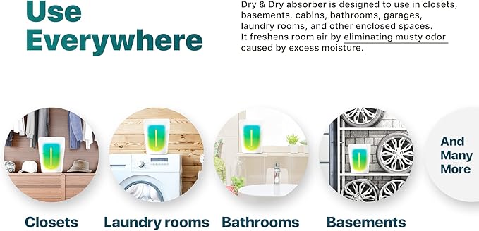 Dry & Dry [4 Packs Standing Moisture Absorbers to Control Excess Moisture for Basement, Closets, Bathrooms, Laundry Rooms - Moisture Absorbers Moisture Absorber