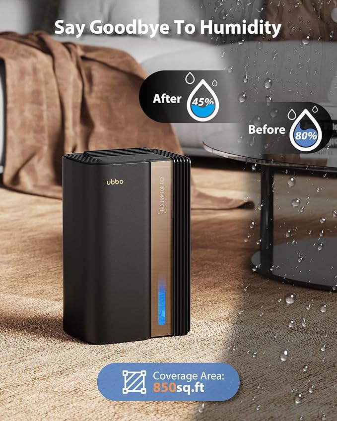 Dehumidifiers for Home, 850 sq.ft 95oz Dehumidifier with Drain Hose Timer Sleep Mode Auto-Off 7 Colors Light, Dehumidifier for Bedroom Bathroom Basements RV Black Gold