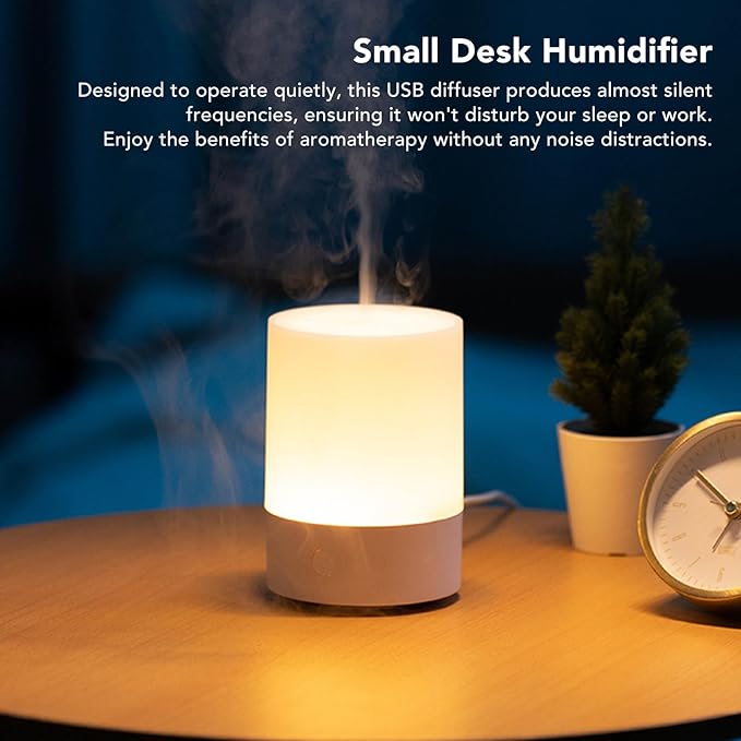 Portable Mini Humidifiers, Desktop Air Humidifier 120ml Cool Mist Humidifier Quiet USB Humidifiers with Night Light for Home
