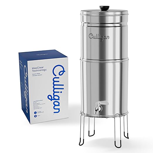 Culligan with MaxClear Technology 3 Gallon Gravity Water Filter System, Polished Countertop Ceramic Water Filter NSF/ANSI Certified to Reduce Lead, Microplastics & Total PFAS, with 1 Filter