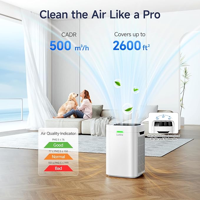 Air Purifiers for Home Large Room Up to 2600 FtΒ², Double-Sided HEPA Air Purifier with Washable Pre-filter, Fan Mode, Smart WiFi, PM 2.5 Air Quality Monitor, for Pets Hair, Dust, Pollen, Smoke