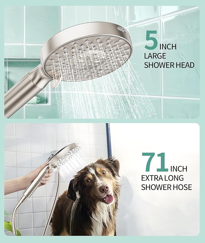 Filtered Shower Head with Handheld, High Pressure 9 Spray Mode Brushed Nickel Showerhead with 4 Filters, Detachable Shower Head, Water Softener Filters Beads for Hard Water - Remove Chlorine