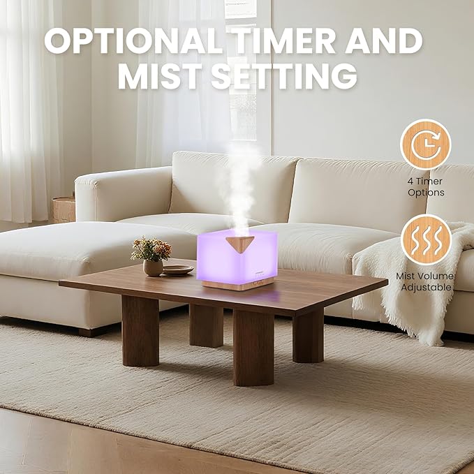 URPOWER Aromatherapy Essential Oil Diffuser Humidifier, 700ml Large Capacity Modern Ultrasonic Aroma Diffusers Running 20+ Hours with Adjustable Mist Mode/4 Timer Settings for Home Office Study