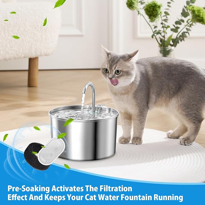 Cat Drinking Fountain Replacement Filter - Fits 67 oz/2 L and 108 oz/3.2 L Stainless Steel Drinkers - Activated Carbon and Ion Exchange Resin Filter - Pet Drinking Fountain Filters (8 Pack)