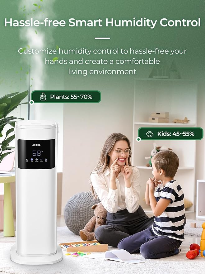 Humidifier for Large Room Home, 10.5L Top Fill Cool and Warm Mist Ultrasonic Floor Humidifiers for Baby and Plants with Customized Humidity, Timer, Sleep Mode, Auto Shut Off, Quiet, White