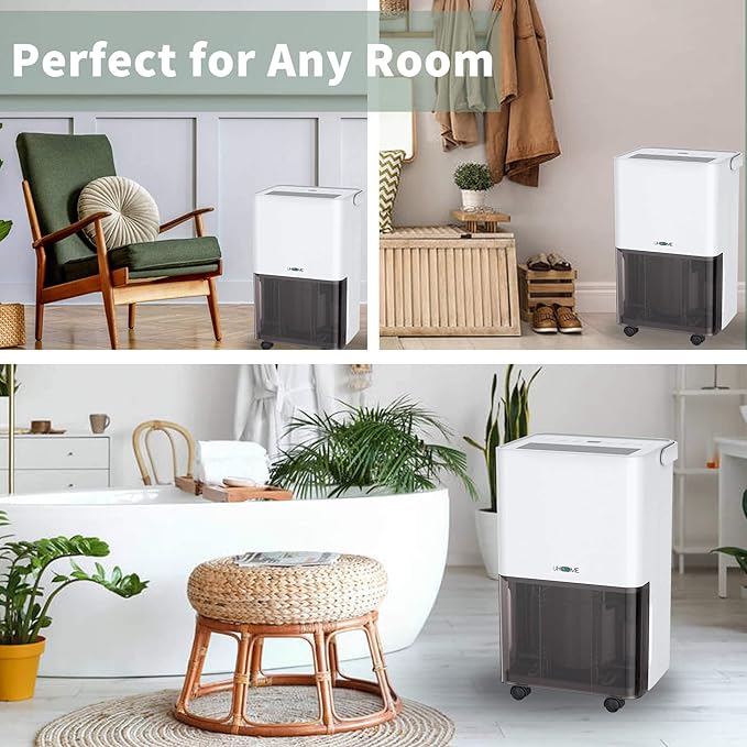 Uhome 30 Pint Dehumidifier - for Basement with Activated Carbon Filter,Ultra Quiet, Humidity Sensor, Auto Shut Off, Continuous Drainage Hose - Ideal Dehumidifiers for Home, 1500 Sq Ft Dehumidifiers